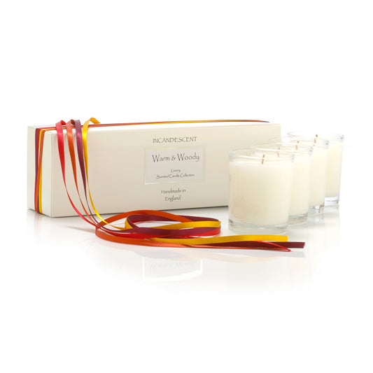 WARM & WOODY mini candle gift set. 4 x 70g